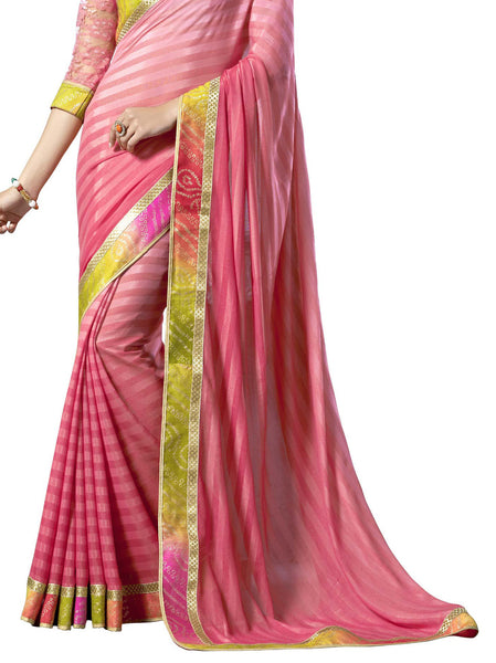 Saptrangi Digital Printed Pink  Georgette Ethnic Wear Party Saree