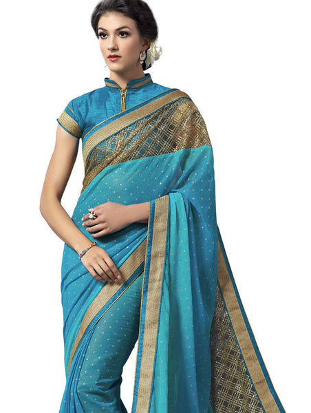 Saptrangi Digital Printed Pink and Red Georgette Ethnic Wear Party Saree