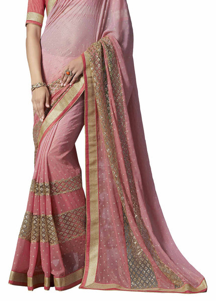 Saptrangi Digital Printed Blue  Georgette Ethnic Wear Party Saree
