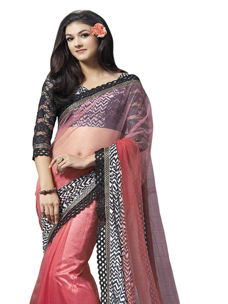 Saptrangi Digital Printed Pink and  Georgette Ethnic Wear Party Saree