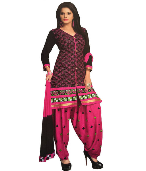 Beige and red cotton embroidered unstitched salwar with dupatta
