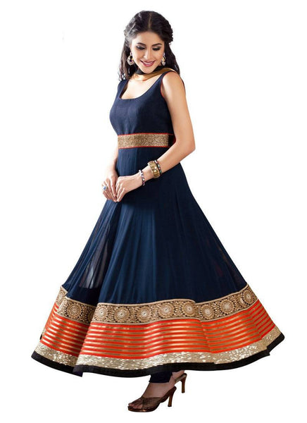 Blue georgette embroidered semi stitiched salwar with dupatta