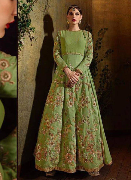 Green georgette embroidered semi stitiched salwar with dupatta