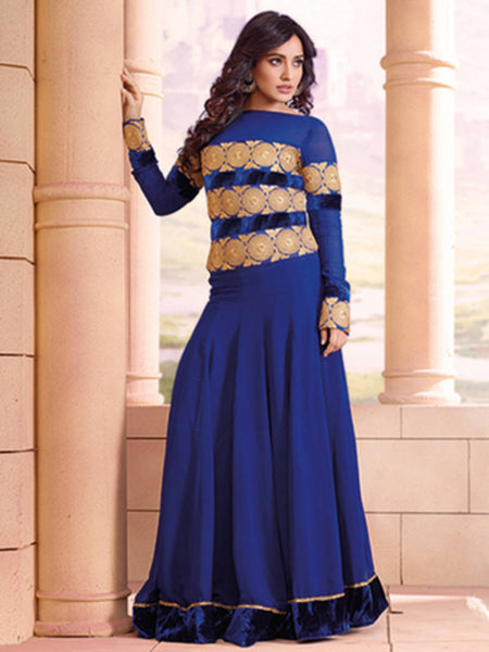 Blue georgette embroidered semi stitiched salwar with dupatta