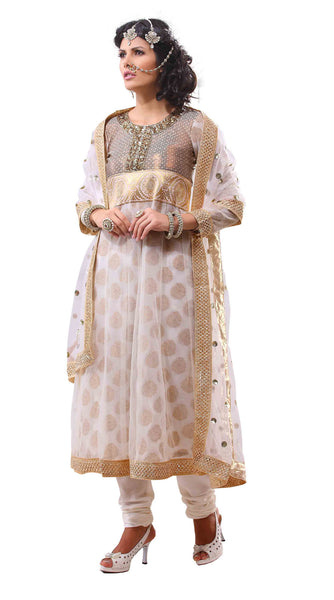 Beige Net Embroidered semi_stitched salwar with dupatta