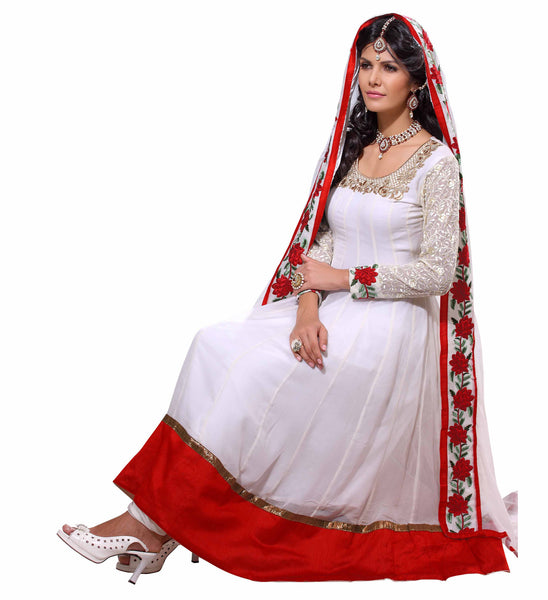 White Georgette Embroidered semi_stitched salwar with dupatta