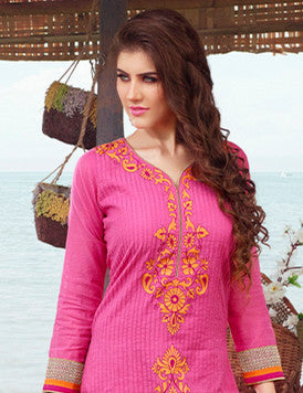 Pink and Orange Chanderi Cotton Straight Cut