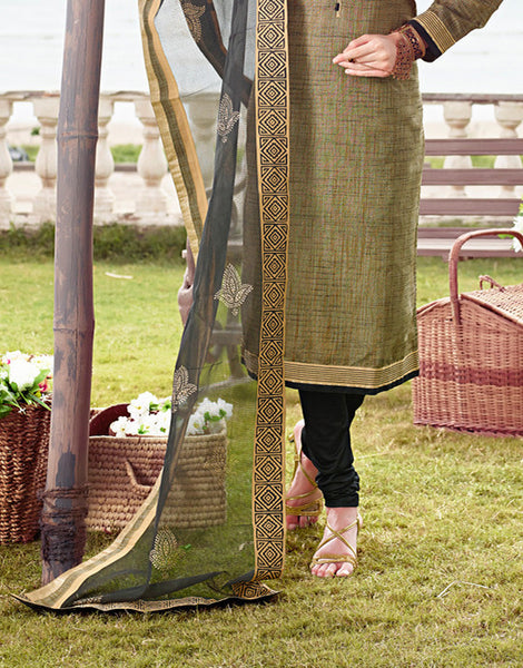 Adorable Green And BlackChanderi Cotton Silk Designer Salwar kameez