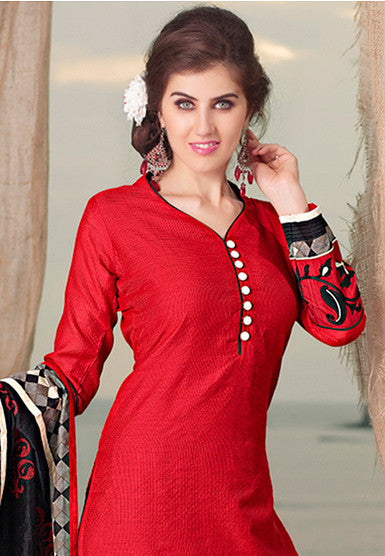 AdorableRed And Black Chanderi Cotton  Silk Designer Salwar kameez