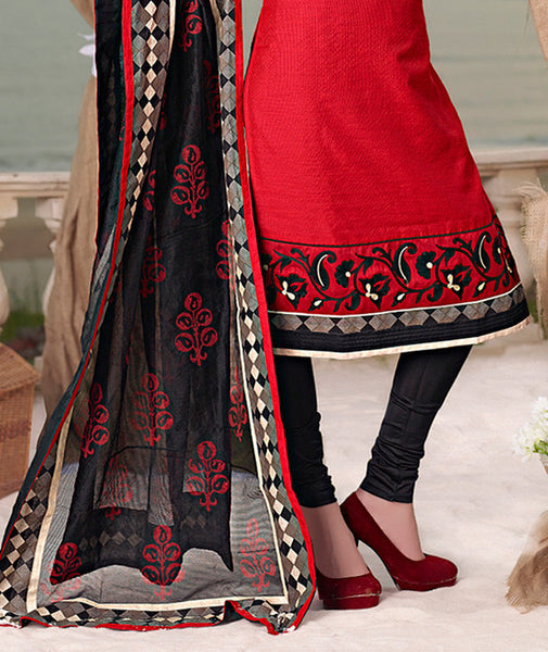 AdorableRed And Black Chanderi Cotton  Silk Designer Salwar kameez