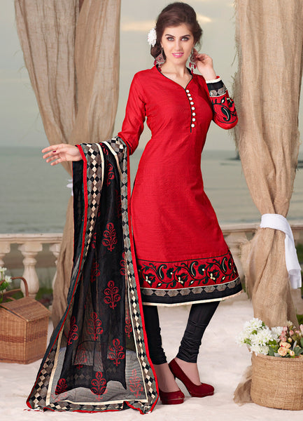 AdorableRed And Black Chanderi Cotton  Silk Designer Salwar kameez