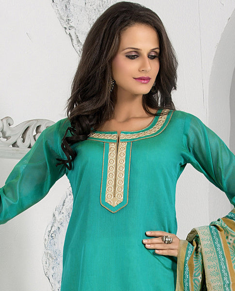 Rama Colored Chanderi Cotton Readymade Suit