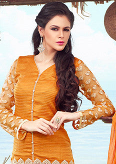 Adorable Orange Chanderi Cotton Silk Designer Salwar kameez