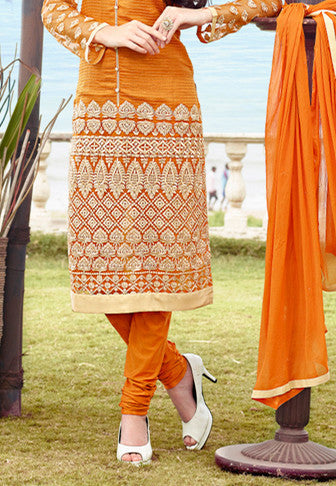 Adorable Orange Chanderi Cotton Silk Designer Salwar kameez