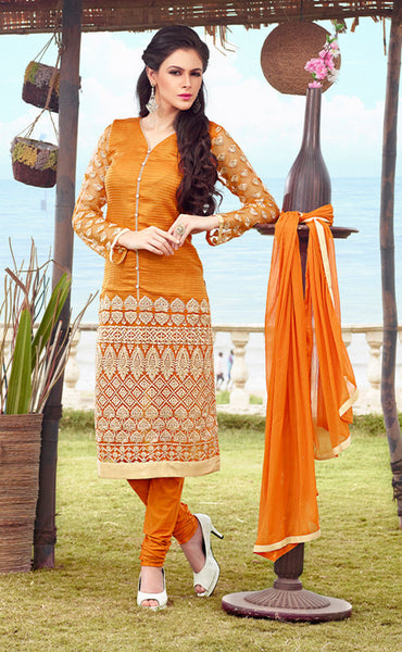 Adorable Orange Chanderi Cotton Silk Designer Salwar kameez