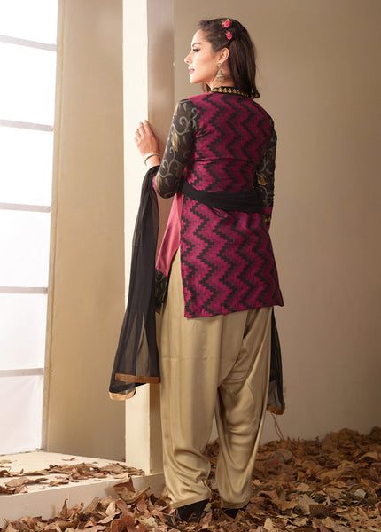 Raspberry Pink And Black Readymade Salwar Suit