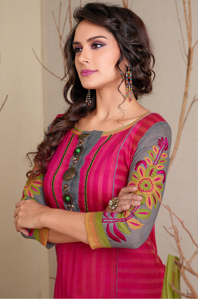 Magenta And Grey Readymade Salwar Suit