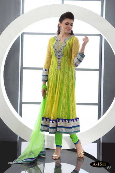 Yellow embroidered Georgette stitched salwar with dupatta