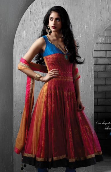 Orange embroidered Net stitched salwar with dupatta
