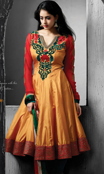 Orange embroidered Silk stitched salwar with dupatta