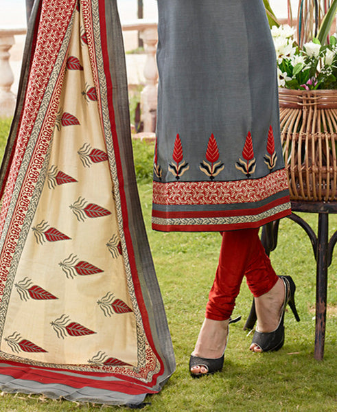 Adorable Grey Chanderi Cotton Silk Designer Salwar kameez